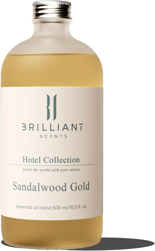 Brilliant Scents Sandalwood Gold Fragrance Oil 500ml - Premium Diffuser Oil for Home, Office, Hotels - Long Lasting, Plant-Based, Meets IFRA Standards, USA-Made - Sandalwood, Cedar, Musk, Vanilla
