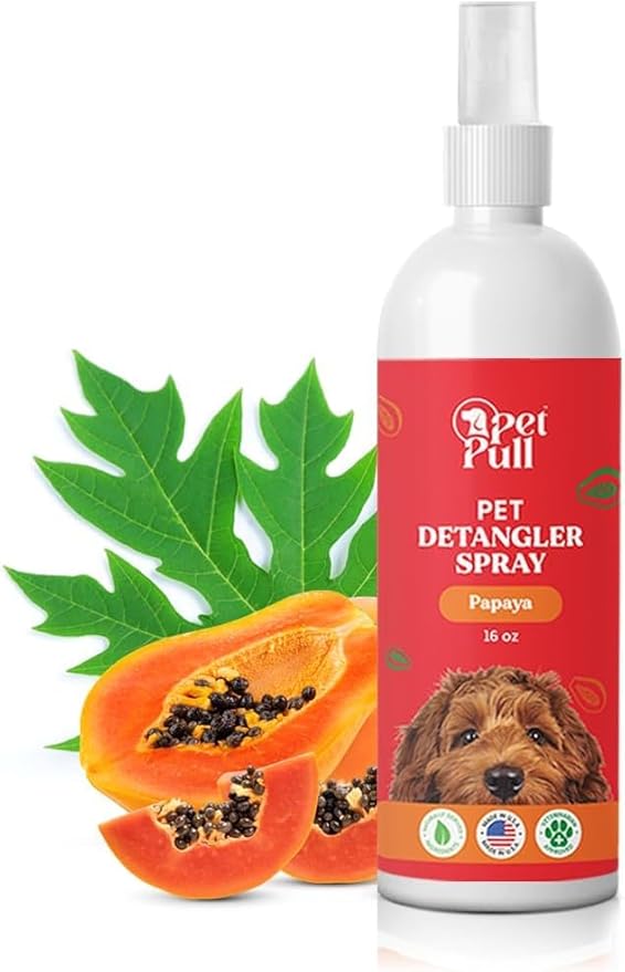 Detangler Spray - Dog Grooming Puppy Detangler Spray to Comb Through Knots, Mats, and Tangles - Detangling Spay for Dogs Pet Papaya Scent - Made in The USA (16 Oz)