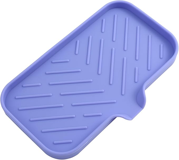 Silicone Bathroom Soap Dishes with Drain Spout-Bathroom and Kitchen Sink Organizer,Sponge Holder,Dish Soap Tray,Perfect for Dispenser,Scrubber,Bottle on Sink or Counter-Light Purple 9.6"×5.3"