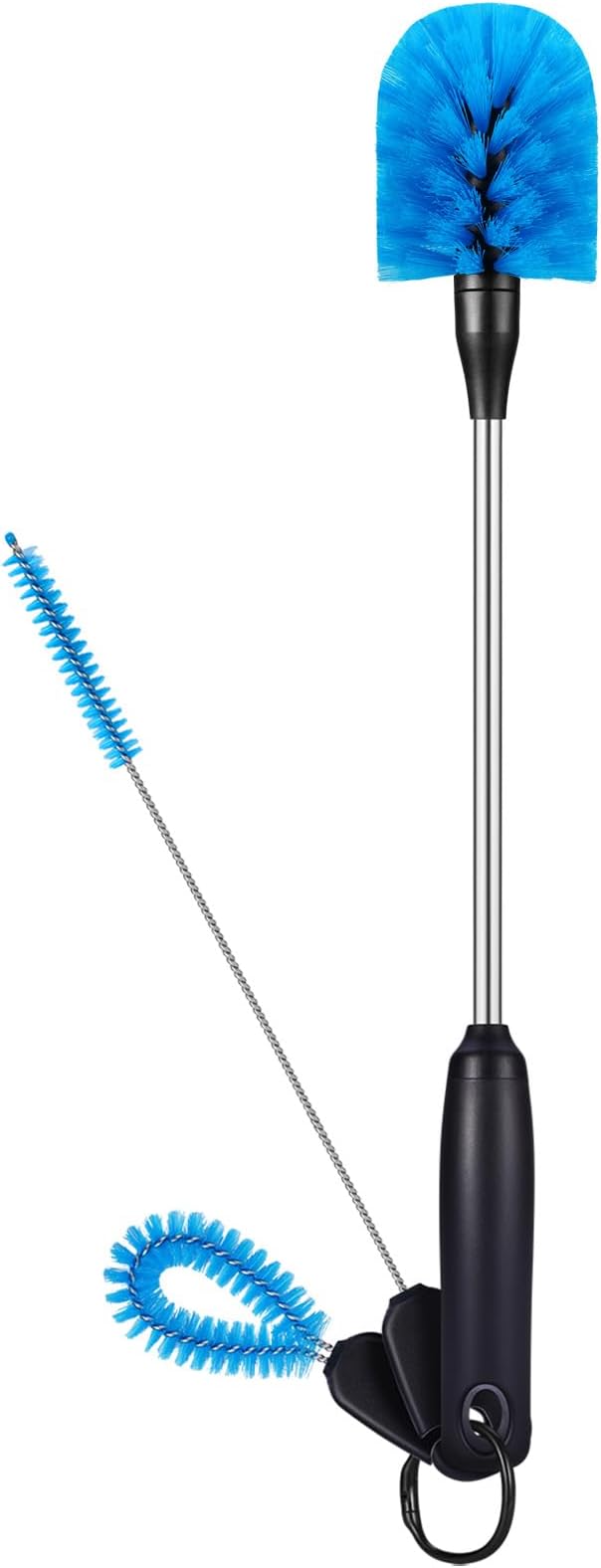 3-in-1 Stainless Steel Bottle Brush and Straw Cleaning Set, Long Handle Scrub Brush with Replaceable Head for Water Bottles, Glasswares, Mugs, Flasks, Tumblers, Vases, Round Head