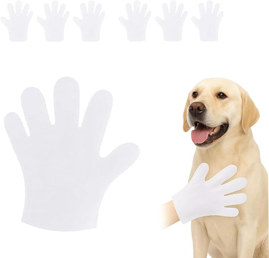 Disposable Pet Cleaning Gloves, Thickened Non-Woven Grooming Gloves for Dogs Cats, Portable Bathing & Deodorizing Wipes (6)