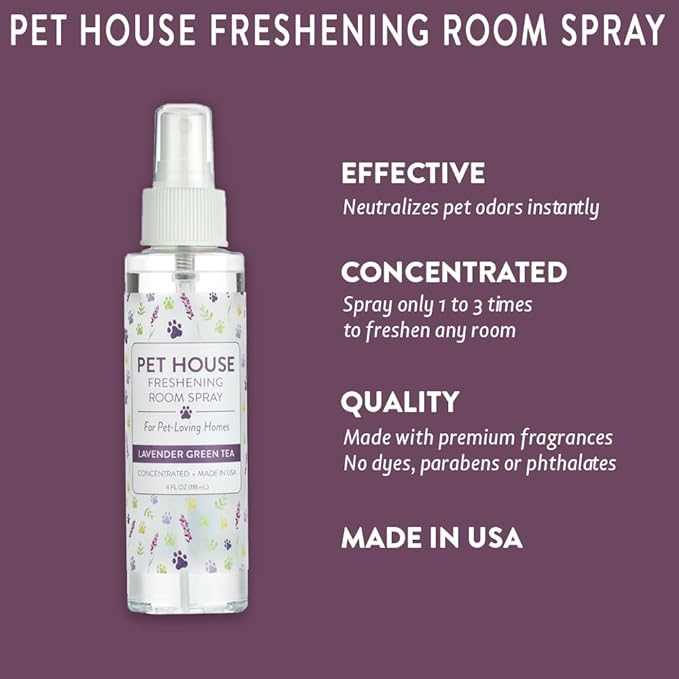 One Fur All Room Spray for Pet Odor, 4 OZ Concentrated Pet Friendly Air Freshener, Lavender Green Tea Pack of 1