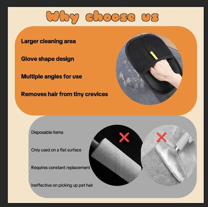Pet Hair Removal Gloves for Cats & Dogs – Reusable Grooming Glove with Static Charge to Remove Fur from Furniture, Carpet, Car Seats & Clothes – Upgraded Pet Hair Remover Mitt(3PCS)