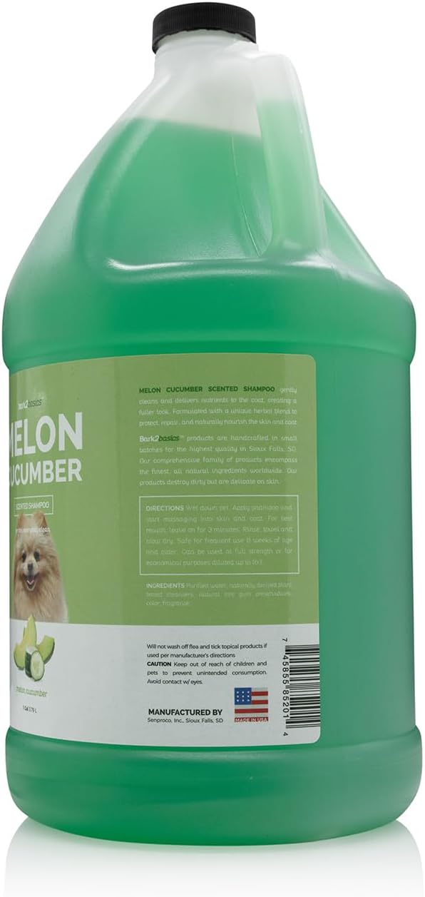 Bark2Basics Melon Cucumber Dog Shampoo, 1 Gallon - Unique Herbal Blend, Professional Grade, Delivers Nutrients to Skin and Coat, Eliminates Smelly Pet Odors