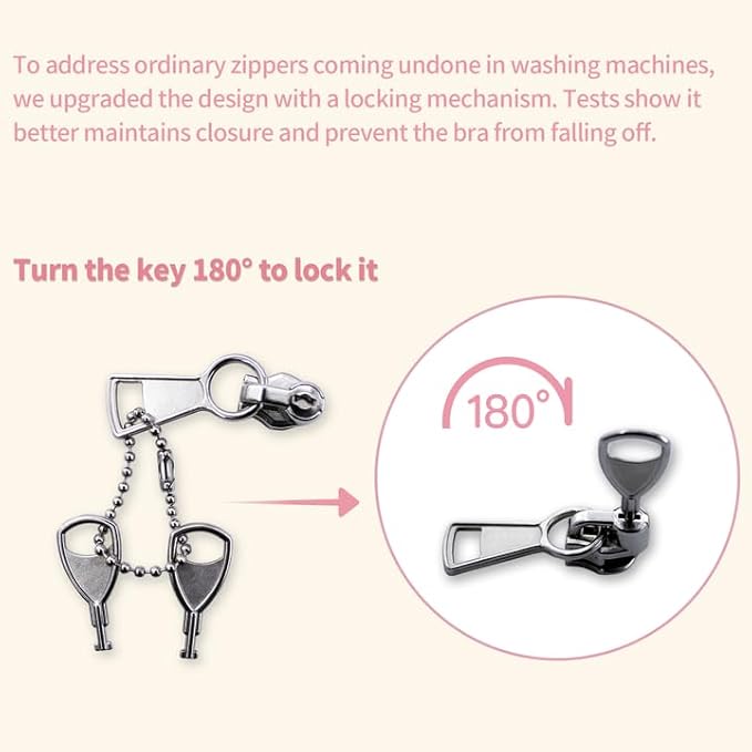 2PCS Bra Laundry Bag for Delicates, Machine Mesh Laundry Bags, Lingerie Protector for Bras, 2025 Upgrade No-Fallout Design - Lockable Zipper & 2 Keys for Bras, Underwear, Fits A-38DDCup