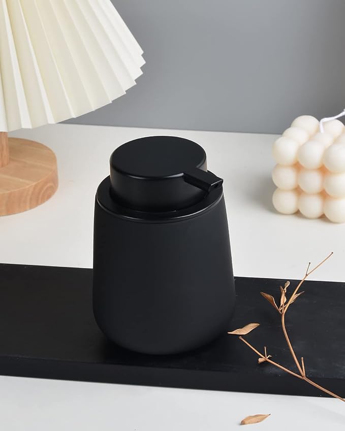 BosilunLife Black Soap Dispenser - Ceramic Dish Soap Dispenser for Bathroom 12ounce Refillable Liquid Hand Dispenser for Essential Oil, Lotion Dispenser with Pump (Rubber Paint)
