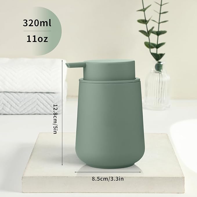Sage Green Liquid Hand Soap Dispenser Plastic 11 oz - Modern Minimalist Style for Bathroom & Kitchen Countertop Refillable
