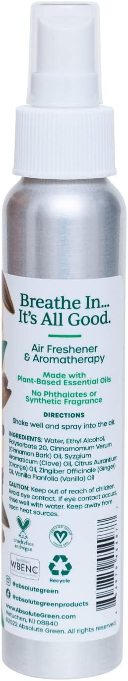 Absolute Green Air Freshener Room Spray, Odor Eliminator, Cover Smells, Ginger Spice Scent 4oz (Pack of 1)
