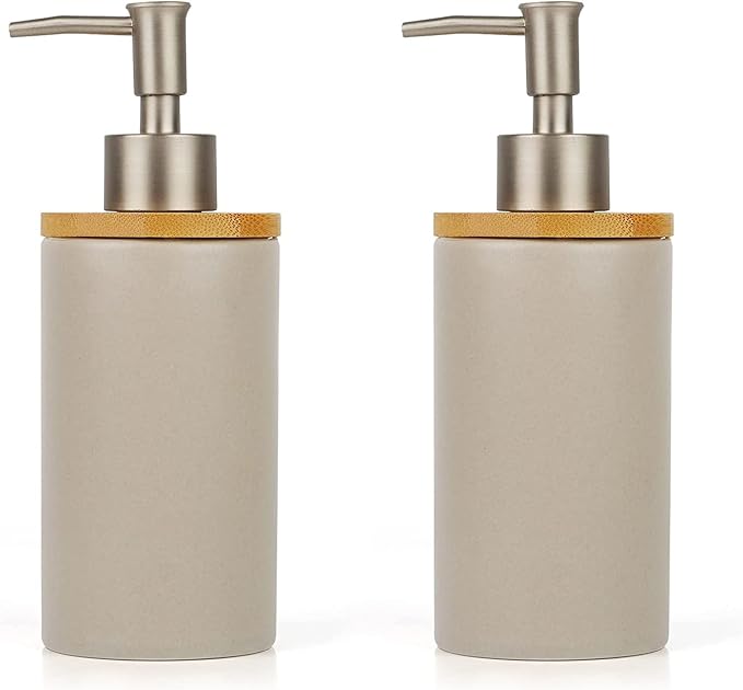 Ceramic Soap Dispenser Hand Soap Dispenser Refillable Liquid Great for Kitchen and Bathroom Decorative 2 Pack (Grey)