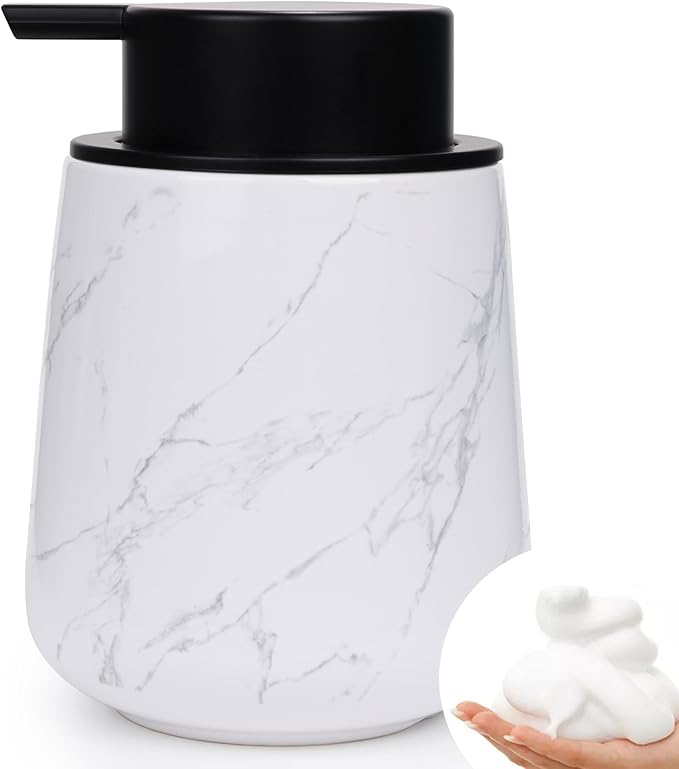 Bosilunlife Ceramic Foaming Soap Dispenser - 12 oz Marble Foam Hand Wash Dispenser Bathroom Countertop Soap Dispensers Kitchen Dish Soap Pump Dispenser Liquid Soap Dispenser for Bathroom