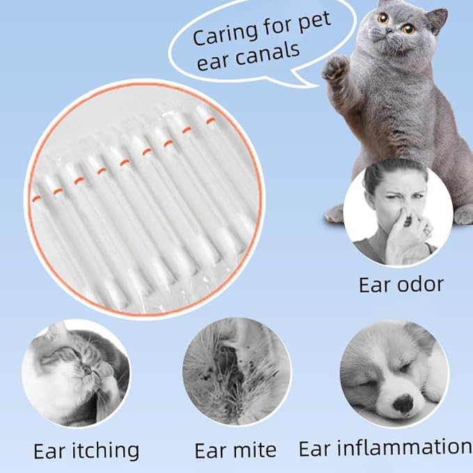 50 Pcs 2-in-1 Pet Ear Cleaning Cotton Swabs for Dogs & Cats - Essential Oil Infused Ear Cleaner Buds - Gentle Ear Wax Removal - Soothing Itch & Freshness - Individually Wrapped for Easy Use