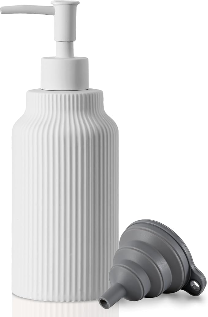 Modern Ceramic Soap Dispenser for Bathroom，14oz Ceramic Soft Touch Hand Lotion Dispenser with Pump，Liquid soap Dispenser for Kitchen Rubber Paint (White)