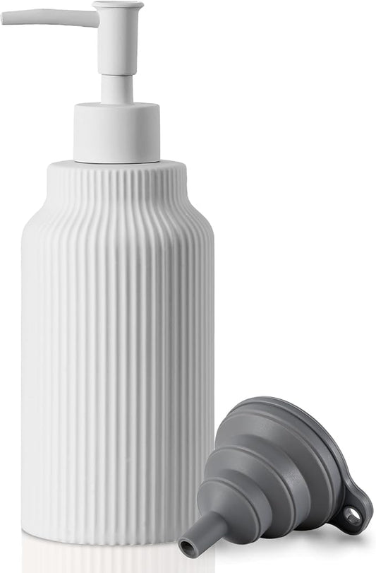 Modern Ceramic Soap Dispenser for Bathroom，14oz Ceramic Soft Touch Hand Lotion Dispenser with Pump，Liquid soap Dispenser for Kitchen Rubber Paint (White)