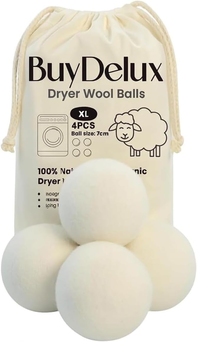 Wool Dryer Balls – XL 7cm (4 Pack) | 100% New Zealand Wool | Natural Fabric Softener, Eco-Friendly & Reusable Laundry Balls, Reduces Wrinkles & Pet Hair, Safe for Baby & Sensitive Skin