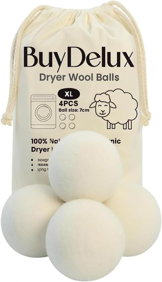 Wool Dryer Balls – XL 7cm (4 Pack) | 100% New Zealand Wool | Natural Fabric Softener, Eco-Friendly & Reusable Laundry Balls, Reduces Wrinkles & Pet Hair, Safe for Baby & Sensitive Skin