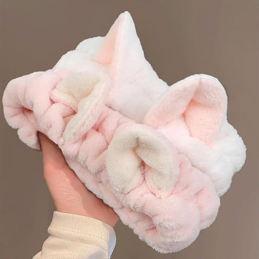 Huachi 2 Packs Cute Cat Ears Spa Headband for Washing Face Makeup Skincare, Kitty Animal Headbands for Women Girls Trendy Stuff Gifts Soft Coral Fleece Facial Wash Hair Accessories (White + Pink)