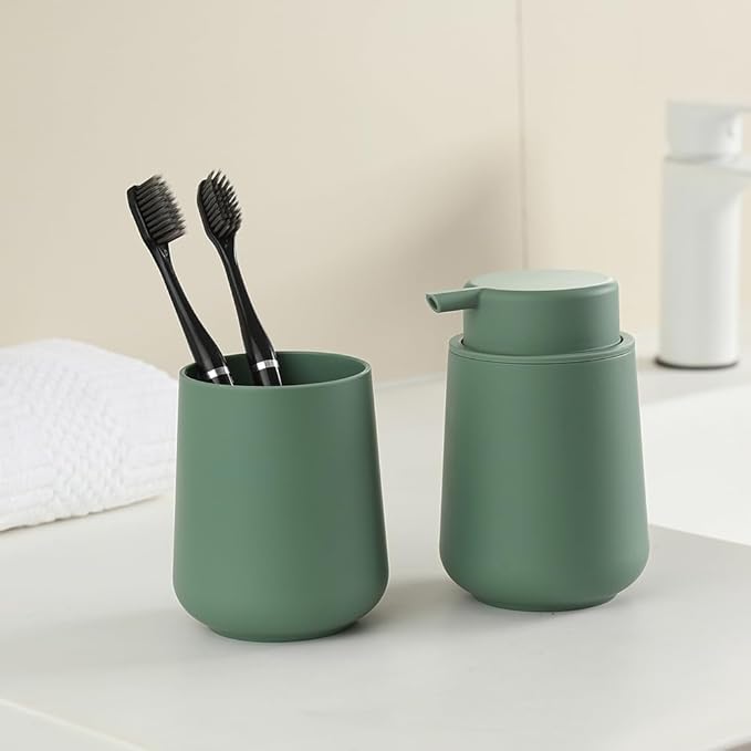 Sage Green Foaming Hand Soap Dispenser Plastic 11 oz - Modern Minimalist Style for Bathroom & Kitchen Countertop Refillable