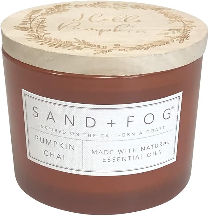 Sand + Fog Scented Candle - Pumpkin Chai – Additional Scents and Sizes – 100% Cotton Lead-Free Wick - Luxury Air Freshening Jar Candles - Perfect Home Decor – 12oz