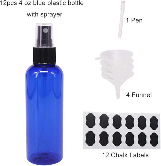 12 Pack 3.3 oz Blue Plastic Spray Bottles For Essential Oils, Perfumes, Cosmetics, Alcohol, Fine Mist Spray Bottle, Cosmetic Spray Bottle, Refillable Liquid Conainters
