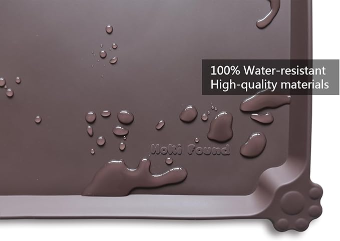 Hoki Found Large Silicone Pet Food Mat - Non Slip, Waterproof Dog Cat Bowl Mat - Dark Oak
