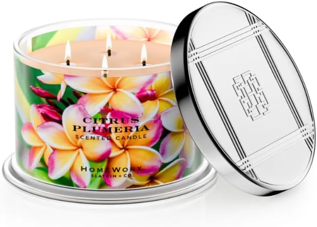 HomeWorx by SLATKIN + CO. Candle- Citrus Plumeria, 18 oz. Premium Scented Candle - 30-55 Hours Burn Time