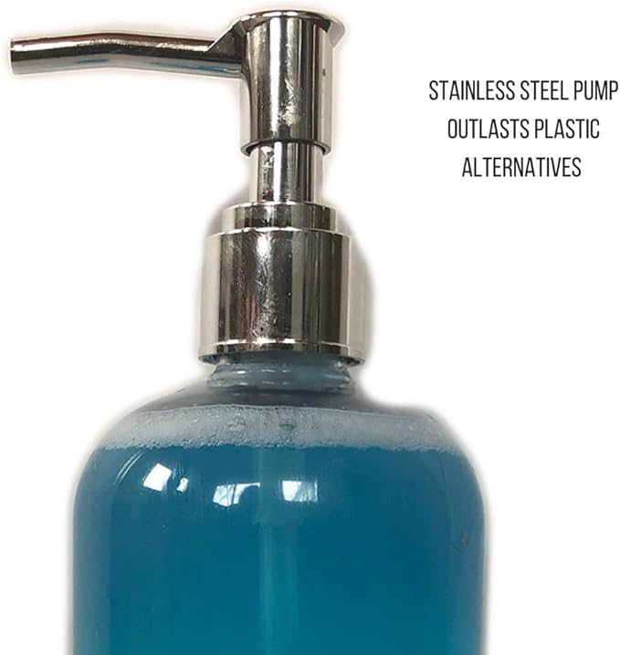 Clear Plastic Soap Dispenser Pump Bottles – 3 Pack, 16 Oz – Refillable Hand Soap Dispensers for Bathroom or Kitchen, BPA-Free Boston Round Pump Bottles for Liquid Soap, Dish Soap, Lotion