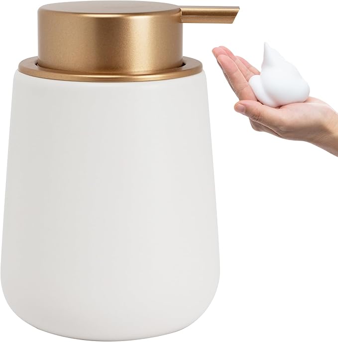 Soap Foaming Dispenser Ceramic with Easy-to-Press Pump Hand Foam Dispenser for Shampoo Bathroom Kitchen Hotel 12 oz