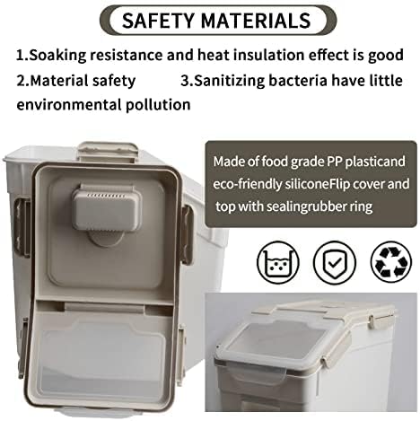 2Pcs Airtight Rice Flour Storage Container 25lbs, Large Pet Food Container Box Plastic Rice Storage Bin with Lid, Grain Cereal Bucket with Spoon Measuring Cup and Wheel (Grey)