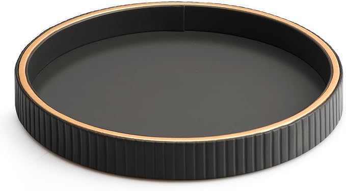 SANZIE Leather Desktop Storage Organizer Premium Serving Tray for Sundries, Cosmetics, Phone, Wallet, Cutlery - Decorative Valet Tray, Black