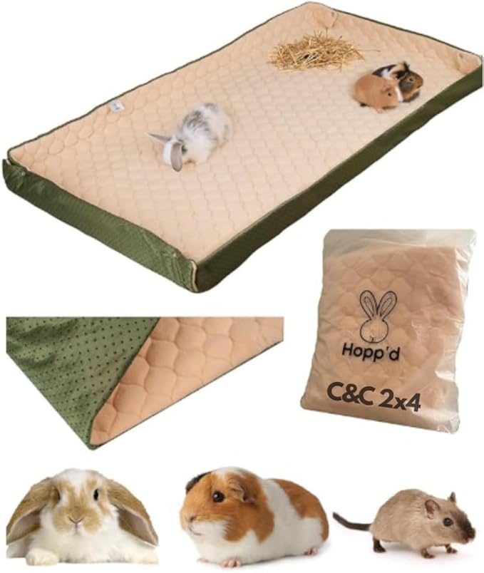 Hopp'd™ HutchLiner 2.0 Premium Guinea Pig Cage Liner Washable Fleece Bedding for Rabbits & Guinea Pigs | Waterproof, Odor Control, Cooling Mat, Anti-Slip Bunny Mat & Pee Pad | C&C Cages (2x4)