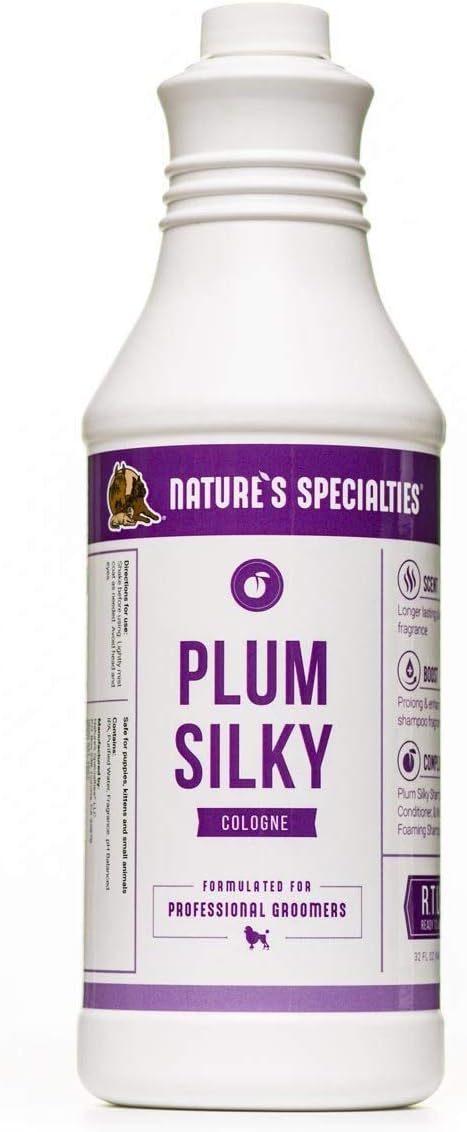 Nature's Specialties Plum Silky Dog Cologne for Pets, Natural Choice for Professional Groomers, Ready to Use Perfume, Finishing Spray, Made in USA, 32 oz