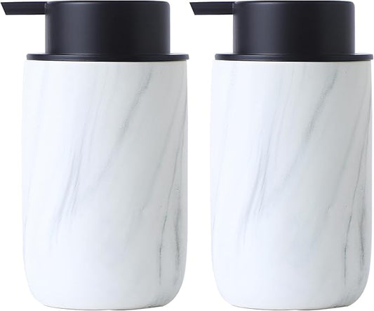 White Marble Soap Dispenser Set- Modern Ceramic Hand Soap Dispenser for Bathroom Liquid Soap for Farmhouse Kitchen Bathroom Decor 2 Pack