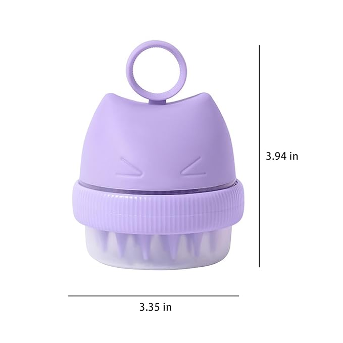 Silicone Cat Bath Brush – Pet Bathing Tool with Integrated Shampoo Dispenser, Soft Massage Brush for Cats & Small Pets, Hygienic and Durable Grooming Solution (Purple)