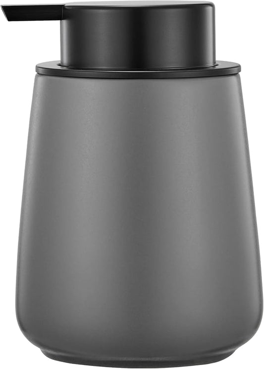 12Oz Grey Hand Soap Dispenser - Modern Ceramic Lotion Soap Dispenser with Easy-to-Press Black Pump, Reusable and Refillable Liquid Soap Dispenser for Bathroom, Dish Soap Dispenser for Kitchen