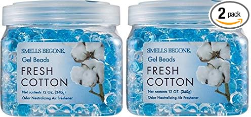 SMELLS BEGONE Odor Eliminator Gel Beads - 12 oz, Pack of 2 - Eliminates Odor in Bathrooms, Cars, Boats, RVs & Pet Areas - Air Freshener - Made with Essential Oils - Fresh Cotton Scent