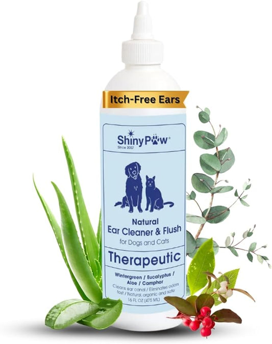 Dog Ear Cleaner Solution for Dogs & Cats 16 oz by Shiny Paw | Wintergreen, Camphor & Aloe – Gentle Ear Flush for Pets Health | Dog Ear Wash | Made in The USA