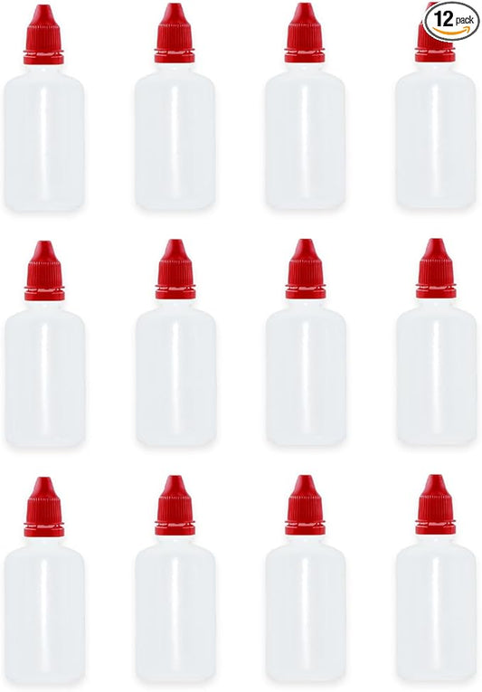 12 Pcs Dropper Bottles, 50ml/1.7 oz Empty Squeezable Small Mouth Dropper Bottle, Liquid Dropper Bottle with Red Cap