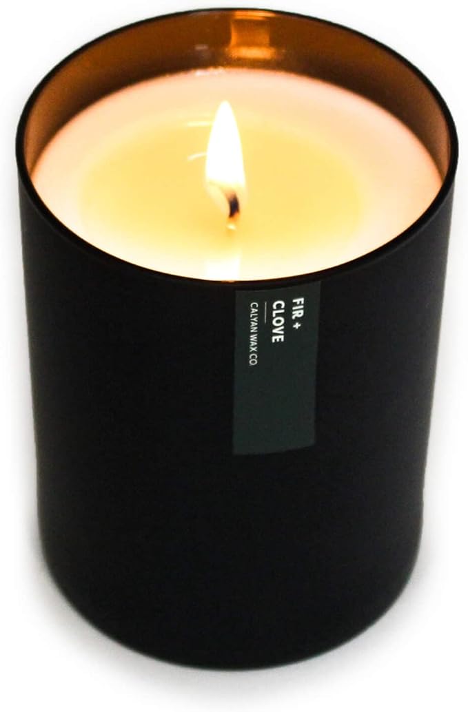 Calyan Wax Co. Soy Wax Candle, Fir + Clove Scented Candle, 75 Hour Burn Time, Aromatherapy Soy Candles, Non Toxic & Vegan Soy Wax, Black Tumbler Scented Candles, 10.2oz