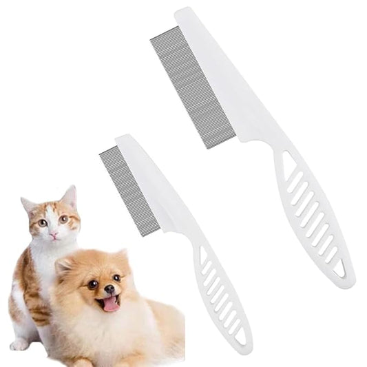 Pet Grooming Comb - 2-in-1 Multifunctional Stainless Steel Comb for Flea, Tear Stain Removal, and Dehairing Dogs and Cats' Face, Paws, and Body