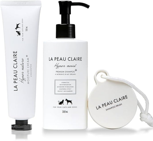 Hypoallergenic Dog Shampoo and Conditioner in 1, Cat Shampoo, Moisturizing, Tear-Free for Sensitive Skin, Puppies, with Pet-Friendly Fragrance, Includes Silicone Bath Brush (Shampoo & Moisturizer)