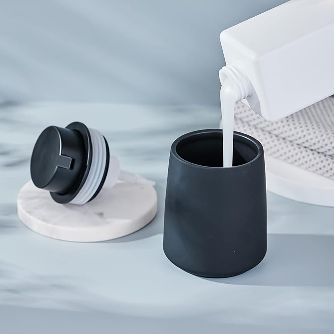 Black Foam Hand Soap Dispenser - 12Oz Ceramic Foaming Soap Dispenser with Easy-to-Press Black Pump, Reusable and Refillable Liquid Lotion Dish Soap Dispensers for Bathroom, Kitchen (Rubber Paint)