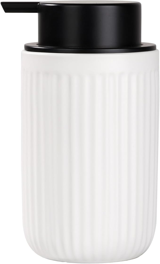 BosilunLife Dish Hand Soap Dispenser - White Liquid Pump soap Dispenser for Bathroom Decro 12oz Ceramic Kitchen Dish Dispenser with Rust-Proof Liquid Pump Modern Refillable Lotion Bottles
