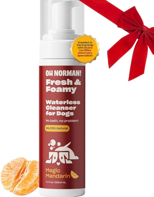 OH NORMAN! Hypoallergenic Magic Mandarin Scent Fresh and Foamy Dry Shampoo for Dogs by Kaley Cuoco - 7.1 Fl Oz Cruelty-Free Waterless Dog Shampoo No Rinse