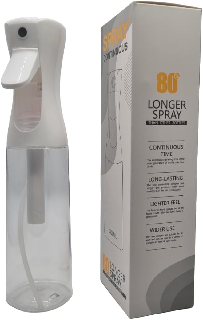 Continuous Fine Mist Spray Bottle for Hair (10.1oz / 300ml) – Ultra Fine Sprayer for Hair-Styling, Barber, Cleaning, Plants, Pets & Salons - ((Transparent))