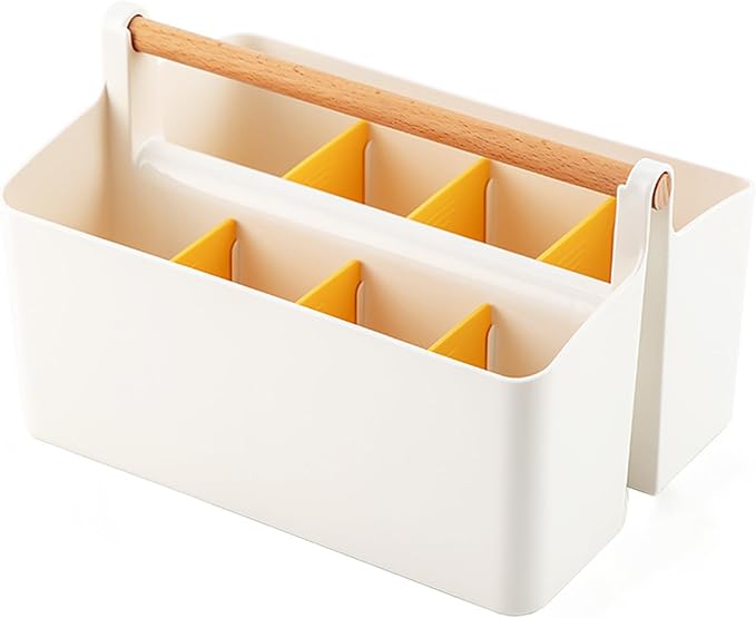 Art Caddy Organizer with Handle, Marker Organizer, Art Supply Storage Organizer with Adjustable Dividers, Portable Storage Bin for Craft Supplies Colored Pencils Makeups Tools Pen Holder for Desk