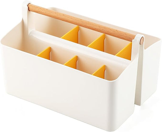 Art Caddy Organizer with Handle, Marker Organizer, Art Supply Storage Organizer with Adjustable Dividers, Portable Storage Bin for Craft Supplies Colored Pencils Makeups Tools Pen Holder for Desk