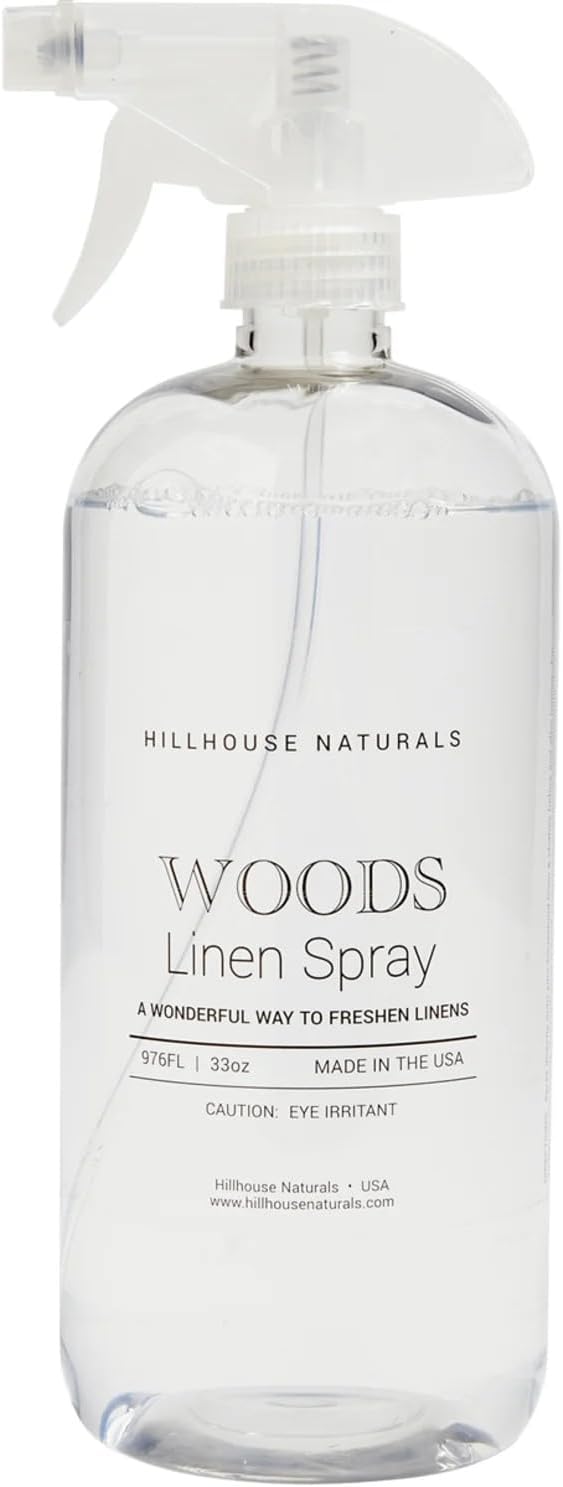 Hillhouse Naturals 1 Liter Woods Linen Spray. Masculine Fragrance with Lemon, Bergamot, Amber, & Musk. Made in The USA