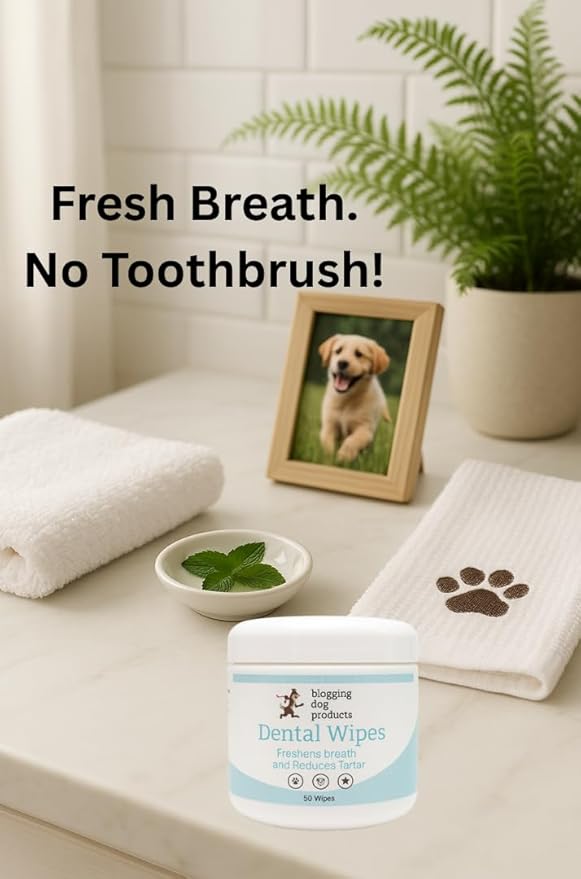 blogging dog products Dental Wipes for Dogs & Cats – Freshens Breath, Reduces Plaque & Tartar – Easy-to-Use Pet Oral Wipes for Cleaner Teeth & Healthy Gums – 50 Count
