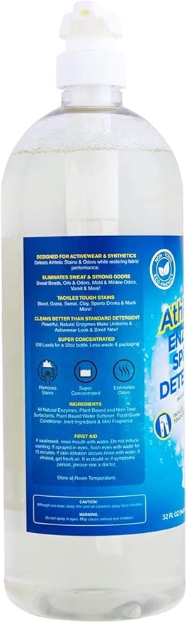 AthletX Amazing Active Wear Sports Detergent (128 Loads) - Powerful Natural Enzymes Eliminate Stain & Odors Making Laundry Athletic Wear Fresh & Clean- USA Made - (32oz Bottle)