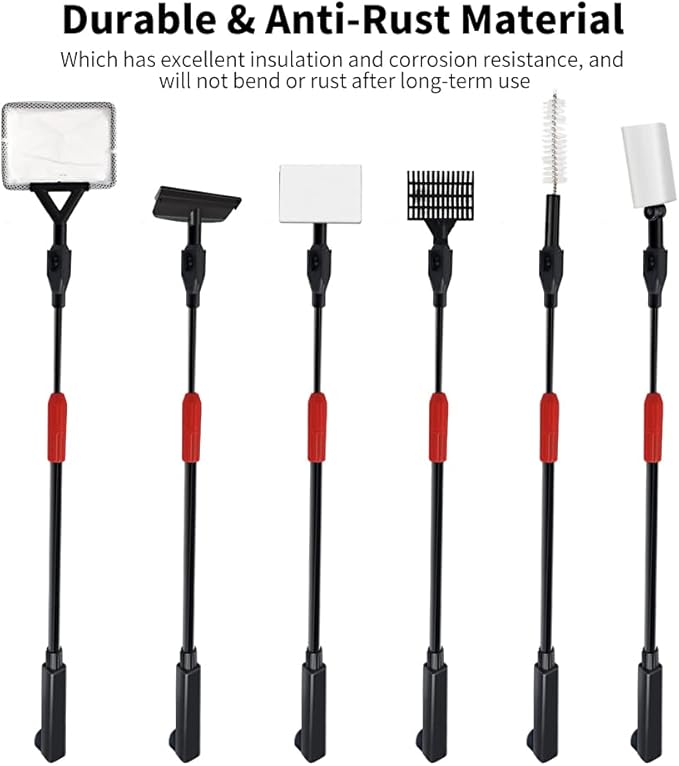 Fish Tank Cleaning Tools, 6 in 1 Aquarium Cleaning Tools, Fish Tank Cleaner with Adjustable Long Telescopic Handle,Multifunction Aquarium Cleaner for Saltwater Freshwater Fish Tank Cleaning Kit